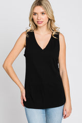 Black Ribbed Sleeveless Top