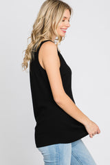 Black Ribbed Sleeveless Top