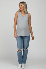 Heather Grey Ribbed Maternity Sleeveless Top