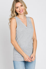 Heather Grey Ribbed Sleeveless Top