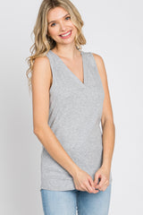 Heather Grey Ribbed Maternity Sleeveless Top