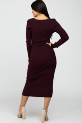 Plum Ribbed Strap Front Cutout Midi Dress