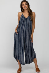 Navy Blue Printed Stripe Maternity Jumpsuit