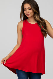 Red Raw Hem Sleeveless Maternity Tank Top