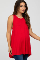 Red Raw Hem Sleeveless Maternity Tank Top