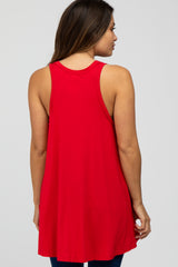 Red Raw Hem Sleeveless Maternity Tank Top