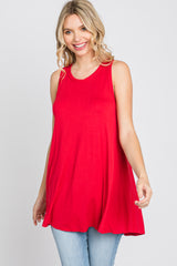 Red Raw Hem Sleeveless Maternity Tank Top