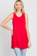 Red Raw Hem Sleeveless Tank Top