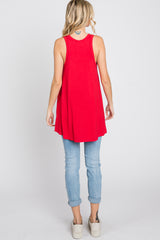 Red Raw Hem Sleeveless Tank Top