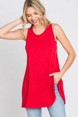 Red Raw Hem Sleeveless Tank Top