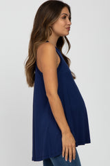 Navy Raw Hem Sleeveless Maternity Tank Top