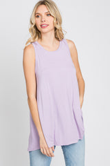 Lavender Raw Hem Sleeveless Tank Top