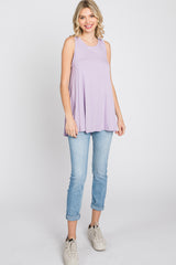 Lavender Raw Hem Sleeveless Tank Top