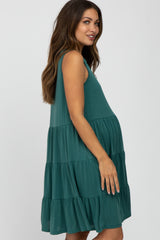 Green Tiered Sleeveless Maternity Dress