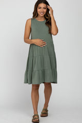 Olive Tiered Sleeveless Maternity Dress