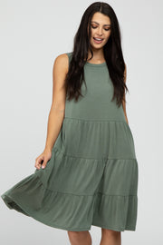 Olive Tiered Sleeveless Dress