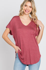 Red Striped Front Pocket Top