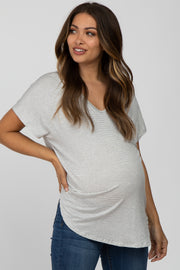 Ivory Striped Front Pocket Maternity Top