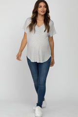 Ivory Striped Front Pocket Maternity Top