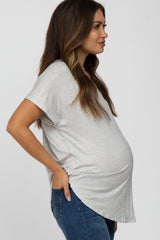 Ivory Striped Front Pocket Maternity Top