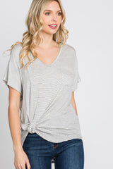 Ivory Striped Front Pocket Maternity Top