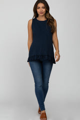 Navy Sleeveless Ruffle Hem Maternity Top