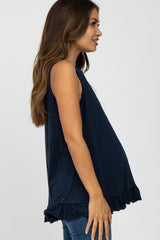 Navy Sleeveless Ruffle Hem Maternity Top