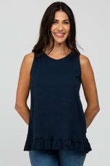 Navy Sleeveless Ruffle Hem Maternity Top