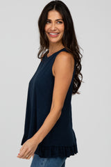 Navy Sleeveless Ruffle Hem Top