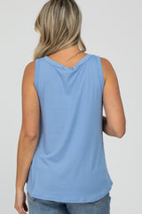 Light Blue Ribbed V-Neck Maternity Tank Top