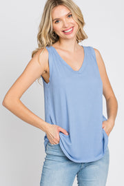 Light Blue Ribbed V-Neck Tank Top