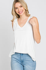 Ivory Ribbed V-Neck Tank Top