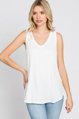 Ivory Ribbed V-Neck Tank Top