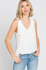 Ivory Ribbed V-Neck Tank Top