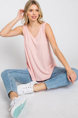 Light Pink Ribbed V-Neck Tank Top