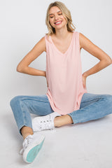 Light Pink Ribbed V-Neck Tank Top