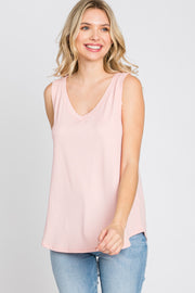 Light Pink Ribbed V-Neck Tank Top