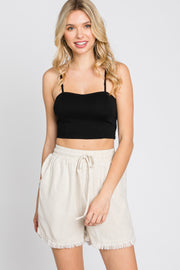 Beige Fringe Hem Shorts