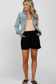 Black Fringe Hem Maternity Shorts