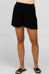 Black Fringe Hem Maternity Shorts