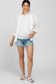 Light Blue Frayed Maternity Jean Shorts