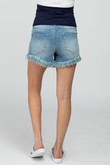 Light Blue Frayed Maternity Jean Shorts