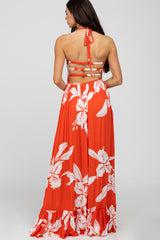 Orange Floral Cut Out Back Maxi Dress