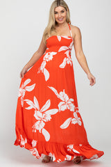 Orange Floral Cut Out Back Maternity Maxi Dress