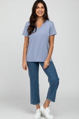 Blue Heathered V-Neck Top