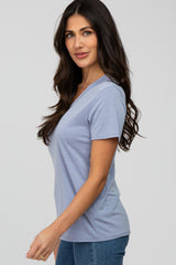 Blue Heathered V-Neck Top