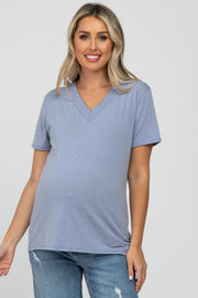 Blue Heathered V-Neck Maternity Top