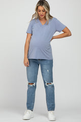 Blue Heathered V-Neck Maternity Top