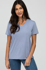 Blue Heathered V-Neck Maternity Top