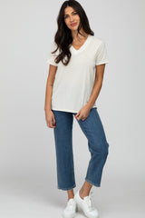 Cream Heathered V-Neck Top